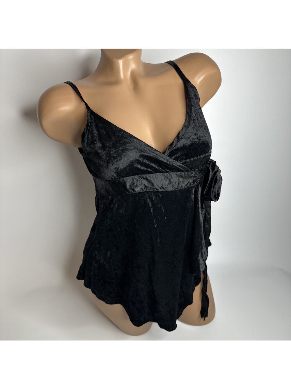 Ray Cassin Womens Black Crushed Velvet Wrap Cami Tank Top Gothic Whimsigoth EUC